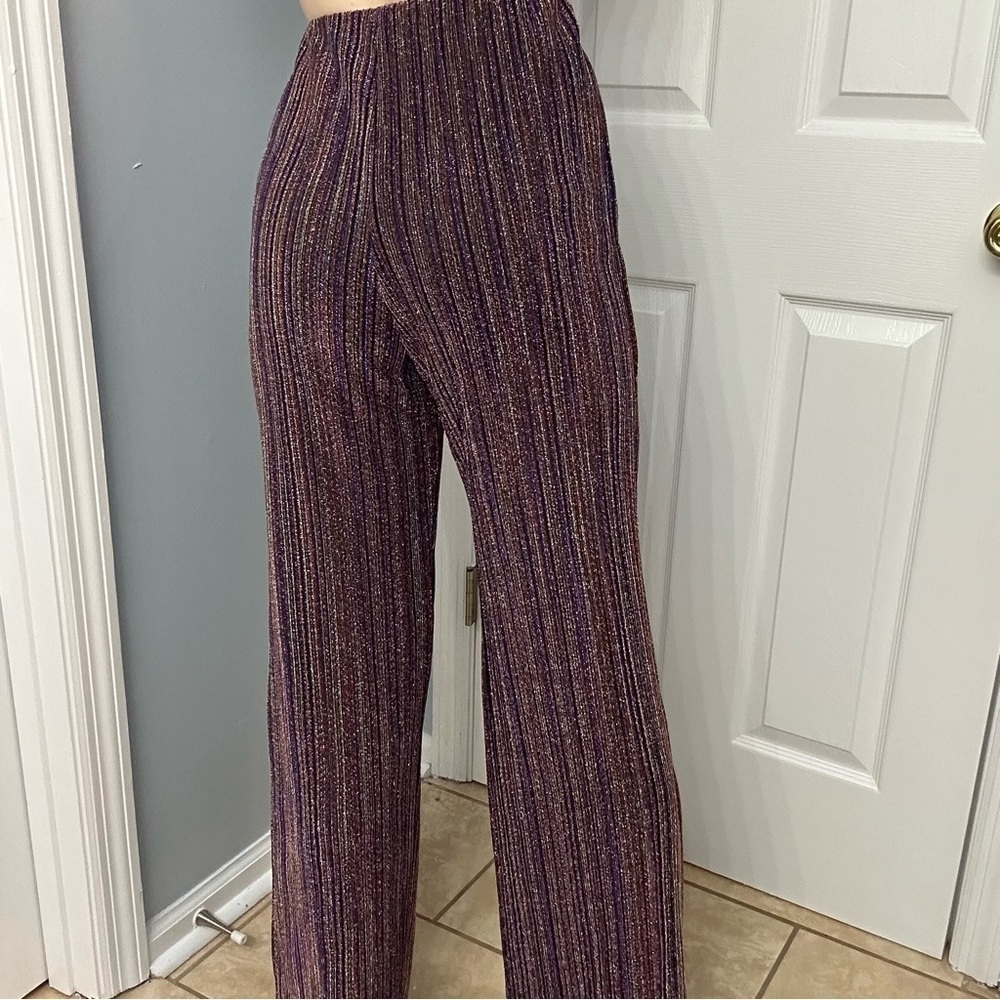 NBD Revolve Pants Wide Leg Metallic Rainbow Purple Party New Year’s Size Small